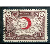 Турция - 1933г. - благотворительные марки лиги Красного Полумесяца, карта, 1 К - 1 марка - гашёная [Mi 33]. #4-W2-128-A-2