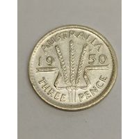 Австралия 3 пенса 1950 серебро.