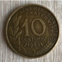Монета. Франция. 10 сантимов 1963 год. С рубля без МЦ.
