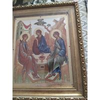 Икона троица золочение отличная икона в киоте 28/24