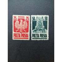 Польша 1944 Полная серия марок "Национальные символы" (чистые*, марка номиналом 25gr имеет след от наклейки) Mi.383-384 каталог 4.00 евро
