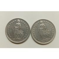 Швейцария 2 франка, 1969 год.1974 год