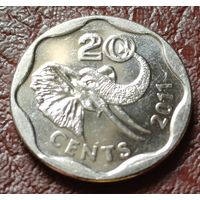 Эсватини (Свазиленд) 20 центов, 2011    Диаметр 18.5мм  ( 1-6-5 )