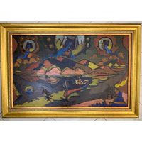 Кищенко А.М. "По реке жизни", ДВП,масло.Размер с рамой 114х78см.