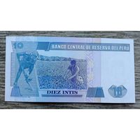 Werty71 Перу 10 инти 1987 UNC банкнота абориген с чудо лопатой Писатель Рикардо Пальма Сориано Сбор хлопка индианкой