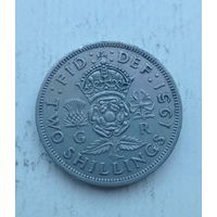 Великобритания  2 шиллинга 1951 год без надписи IND: IMP:
