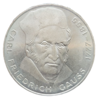 5 марок 1977 J Карл Фридрих Гаусс! Остатки штемпеля! Серебро 11.2 грамма 625 пробы! ВОЗМОЖЕН ОБМЕН!