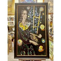 Кищенко А.М "Девушка с цветами", 1981г. Холст, масло. Размер 140х80 см.