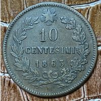 Монета Италия 10 чентезимо 1863 год - Король Виктор Эммануил II