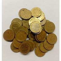 5 пфеннигов 1950 GD,1968 F,1969 DFJ,1970 DF,1971 F,1972 DJ,1974 D,1976 GDJF,1977 DF,1978 F,1979 D,1980 F,1981 F,1982 FD,1983 D,1990 J,1991 F,1992 D,1993 DF,1996 D года