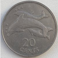 Кирибати 20 центов 1979 г. Дельфины