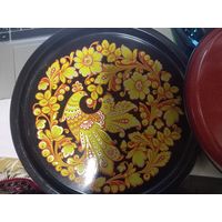 Поднос круглый металлический расписной Жар птица НПО Аврора Ленинград СССР новый