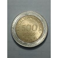 Колумбия 500 песо 2016 года . Брак . Наружная накатка наехала на внутренней диск .