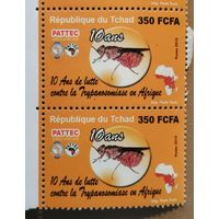 Марка Чад 2010 г., 10 лет компании "PATTEC" - борьба с трипаносомозом - сонная болезнь, муха ЦЕ-ЦЕ