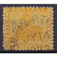 140.Aust. Великобритания. Австралийские штаты. Западная Австралия. Чёрный лебедь. Стандарт. 1864 г. 2p. Mi.#17A.