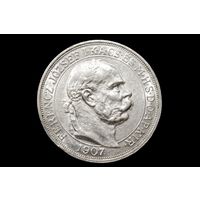 5 крон 1907 г. Австро-Венгрия, Франц Иосиф I. "40 лет со дня коронации Франца Иосифа I". Штемпельный блеск!