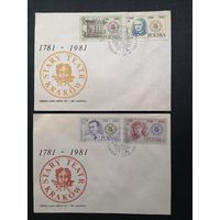 Польша 1981 Два КПД с полной серией марок "200 лет Старому театру в Кракове" (спецгашение) Mi.2777-2780 каталог 3.50 евро