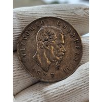 5 лир 1877 .Италия.  Серебро