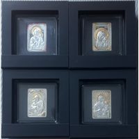 С рубля! Отличный комплект 4 иконы. Смоленская, Казанская, Минская, Жировичская.Серебро