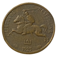 ЛИТОВСКАЯ РЕСПУБЛИКА. (ПЕРВАЯ РЕСПУБЛИКА). 5 ЦЕНТОВ 1925 г. ПАГОНЯ. ЛЁН.
