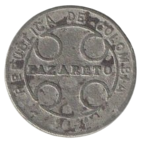 Город Богота. Лепрозории  Агуа-де-Диос, Кано-де-Лоро и Контратасьон. 1 сентаво 1921 г. РЕДКОСТЬ