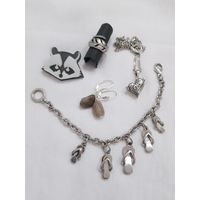 Набор бижутерии 1. Браслет, серьги агат, кольцо, кулон сердце, брошь енот.