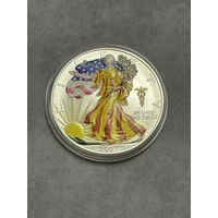 1 доллар 2007 г. Шагающая Свобода. Цветная. США. УНЦИЯ. СЕРЕБРО. 999 пр.