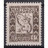 65.FrK. Франция. Колонии. Мартиника. Доплатные марки. Карта острова. 1947 г. 4 Fr. Mi.#33.
