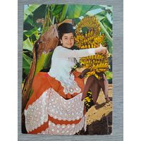 Этнография. Канарские острова. Бананы и девушка в национальном костюме