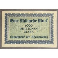 Банкнота 1000 миллионов марок 1923 год Рейнпровинц. Веймарская республика.