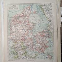 Карта ДАНИЯ.  Литография СПБ. Гравюра конец 19в. 31x24см. РАСПРОДАЖА КОЛЛЕКЦИИ.