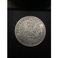 5 марок 1901. XF. (А-Берлин). Отличные,детализация. Серебро 0,900. С рубля,без мц!