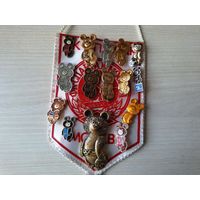 Значки Олимпийский мишка Москва 80 Олимпиада 1980 в СССР плюс вымпел спорт футбольный клуб Спартак Москва
