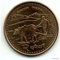 Федеративная Демократическая Республика Непал. 2 рупии 2009. UNC. Фауна. Буйвол
