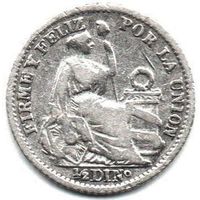 ПЕРУАНСКАЯ РЕСПУБЛИКА 1/2 ДИНЕРО 1899. СЕРЕБРО. НЕЧАСТАЯ