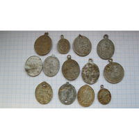 Медальоны религиозные. 13 шт.Белый металл.