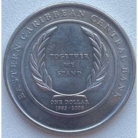 Восточные Карибы 1 доллар 2008 г. 25 лет Восточно-Карибскому Центральному банку