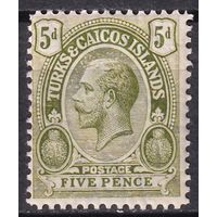 66.BrK. Великобритания. Колонии. Острова Теркс и Кайкос . Георг V. Стандарт. 5 P. 1916 г. Mi.#64a.