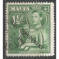 Мальта. Король Георг VI. Подземный храм. Надпечатка "Самоуправление". 1953г. Mi#227.