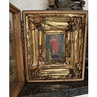 Старинная икона дерево, масло, киот ОРИГИНАЛ