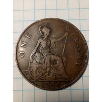 1 пенни Великобритания 1935 год.