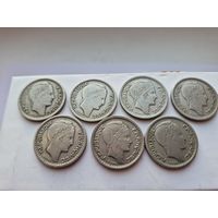 20 франков Алжир 1949 года. Лот состоит из 7-ми монет. Монеты не чищены. 1422