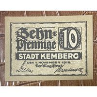 Нотгельд 10 пфеннигов 1918 год. Кемберг. Веймарская республика