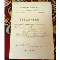 Ведамасць аценкі ведаў і паводзін вучня за 1988-1989 год