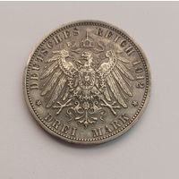3 марки 1912 г. 900пр., Вильгельм II.Пруссия.Германия. Патина.Торг уместен.