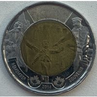 Канада 2 доллара 2014 г. 75 лет с начала Второй Мировой войны