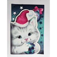 Чукавина Новый год кот котенок двойная чистая вырубка 16,5х24,7 см