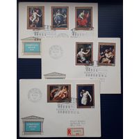 Венгрия 1970г. КПД Серия из 7 марок на 3 конвертах.Европейская живопись. СГ.