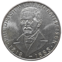 Германия 5 марок, 1968 150 лет со дня рождения Фридриха Вильгельма Райффейсена. UNC