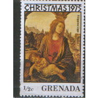 Марка из серии 1975г. Гренада "Рождество. Филиппино Липпи "Мадонна с Младенцем" MVLH